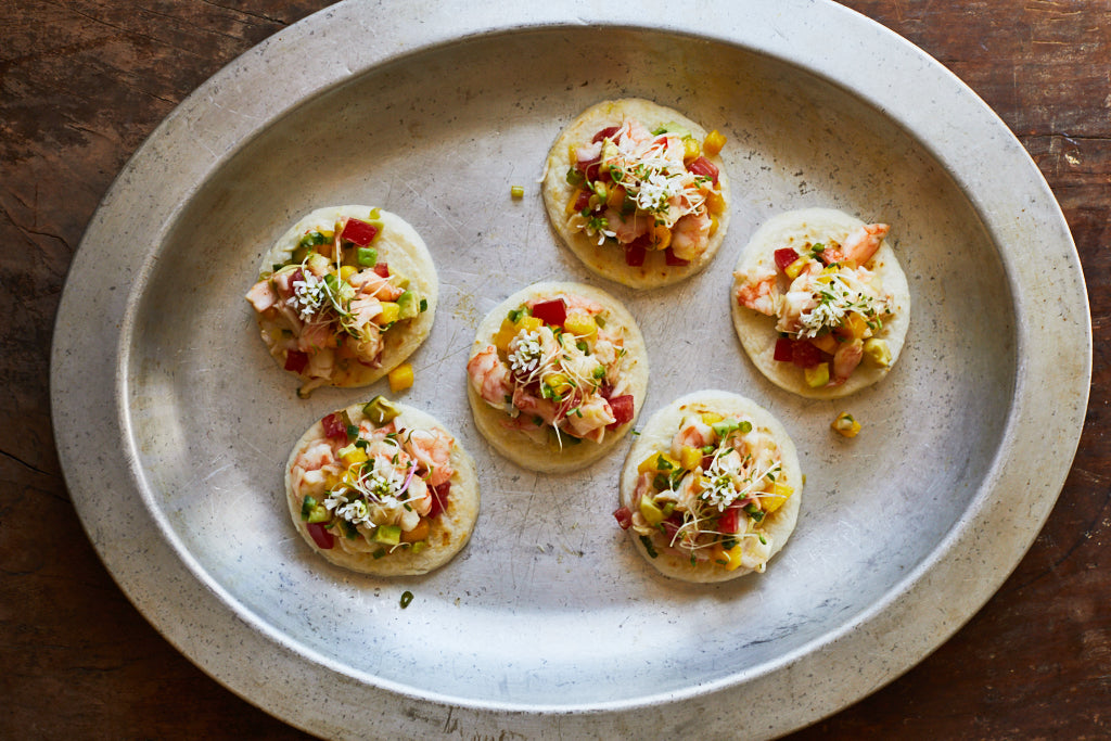 Arepitas with Shrimp and Mango Avocado Salsa