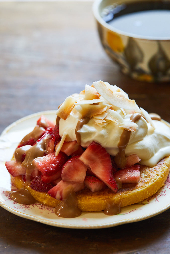 Sweet Corn Arepas with Dulce de Leche and Whipped Cream